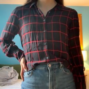 Windowpane Button Up Blouse (LOFT)